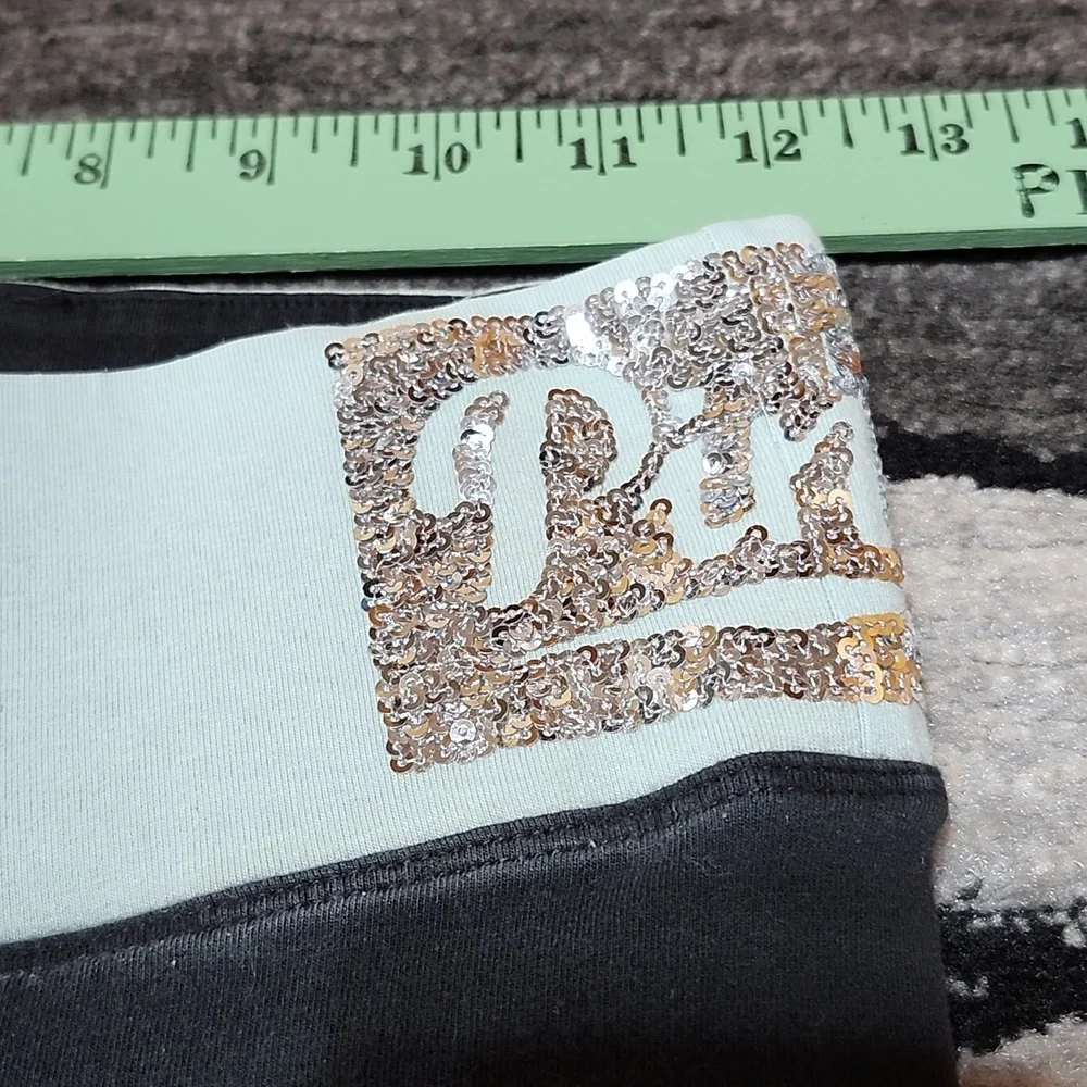 VINTAGE VS PINK YOGA 2016 BLACK SILVER SEQUINS COTTON LEGGINGS